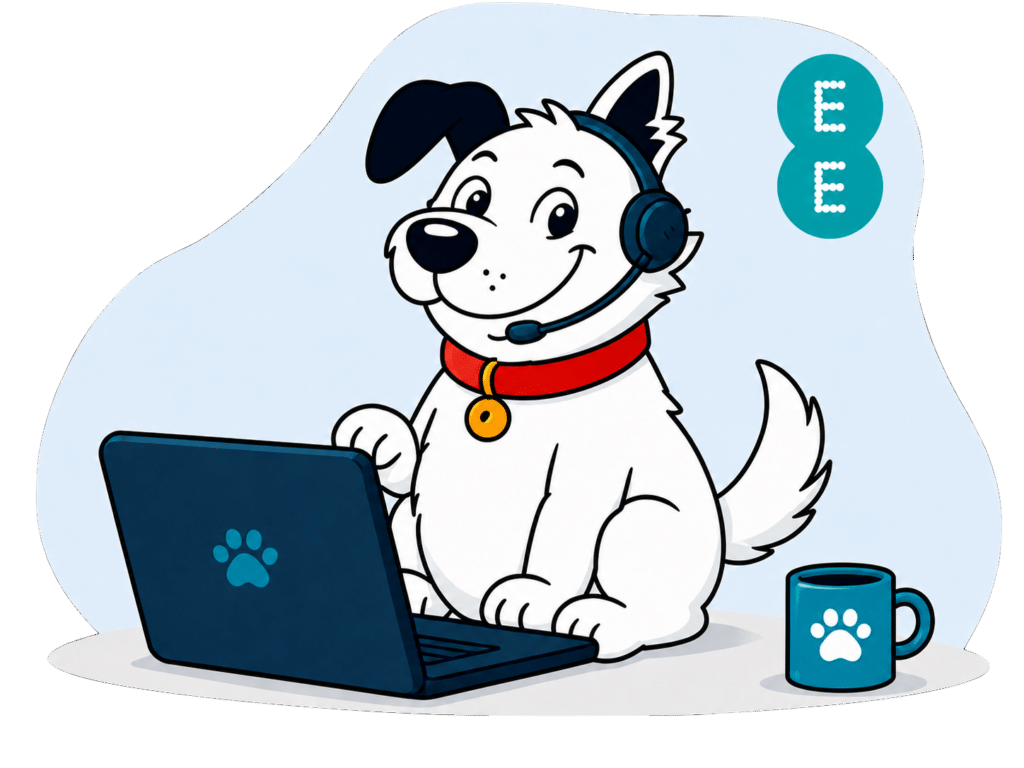 EE Broadband customer service mascot dog