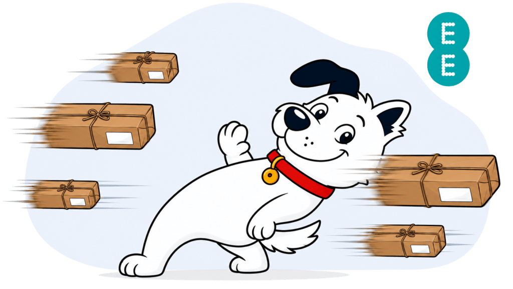 EE Broadband dog packages and speeds mascot 1