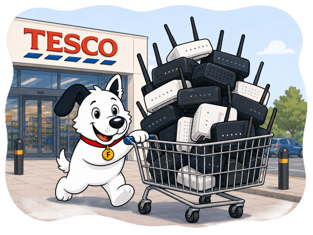 Mascot dog leaving tesco