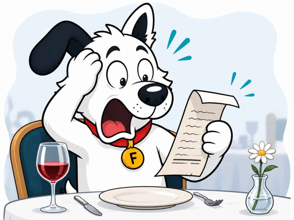 Mascot dog surprised restaurant