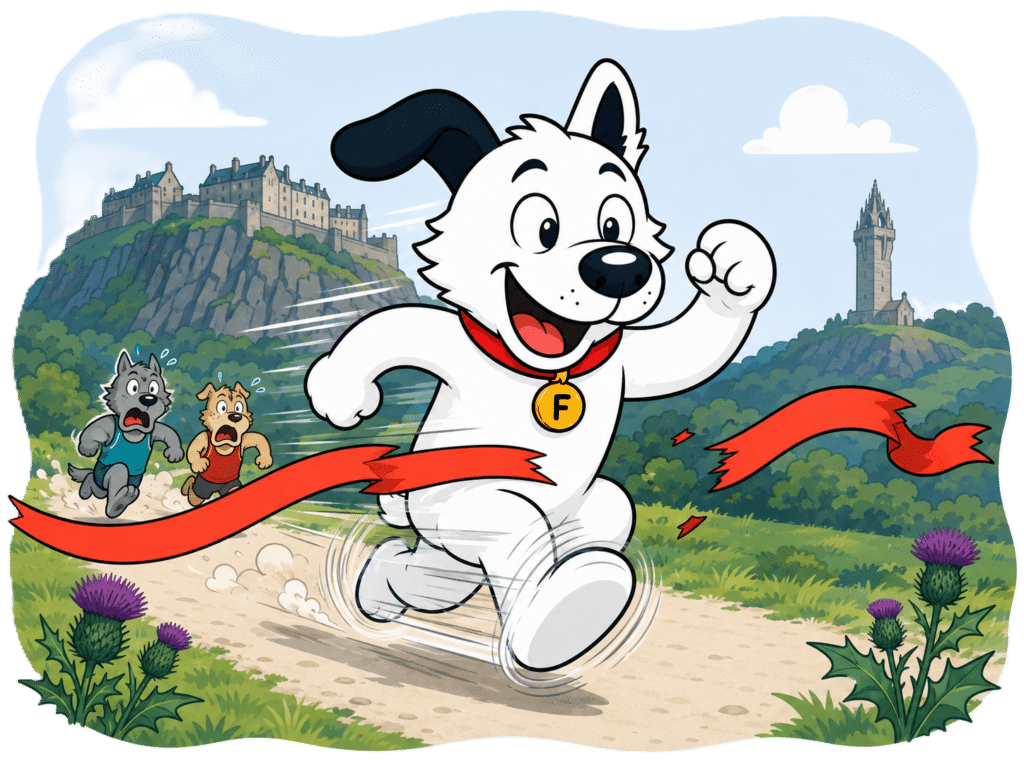Mascot dog winning stirling sprint race