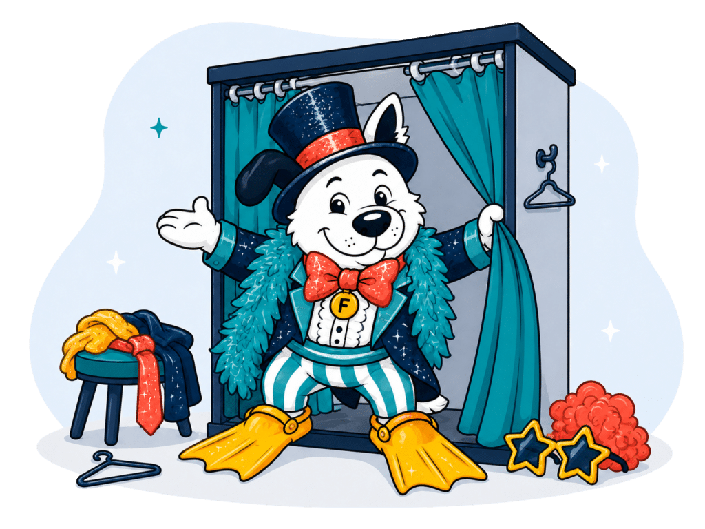 dog mascot changing