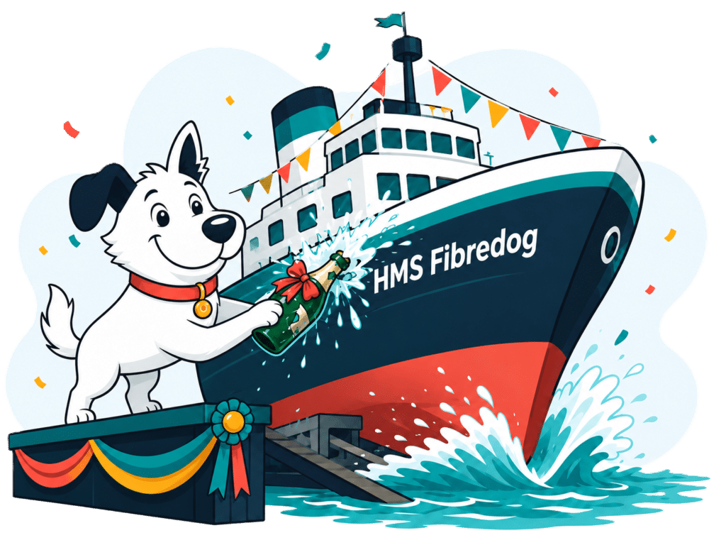 fibredog launch mascot