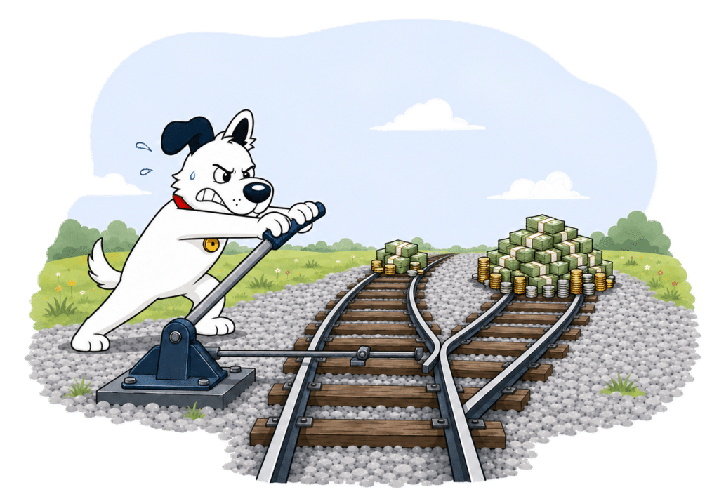 fibredog mascot switching train tracks