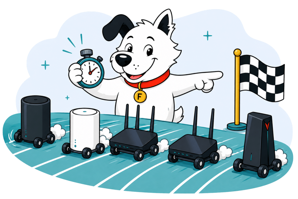 fibredog router comparison mascot