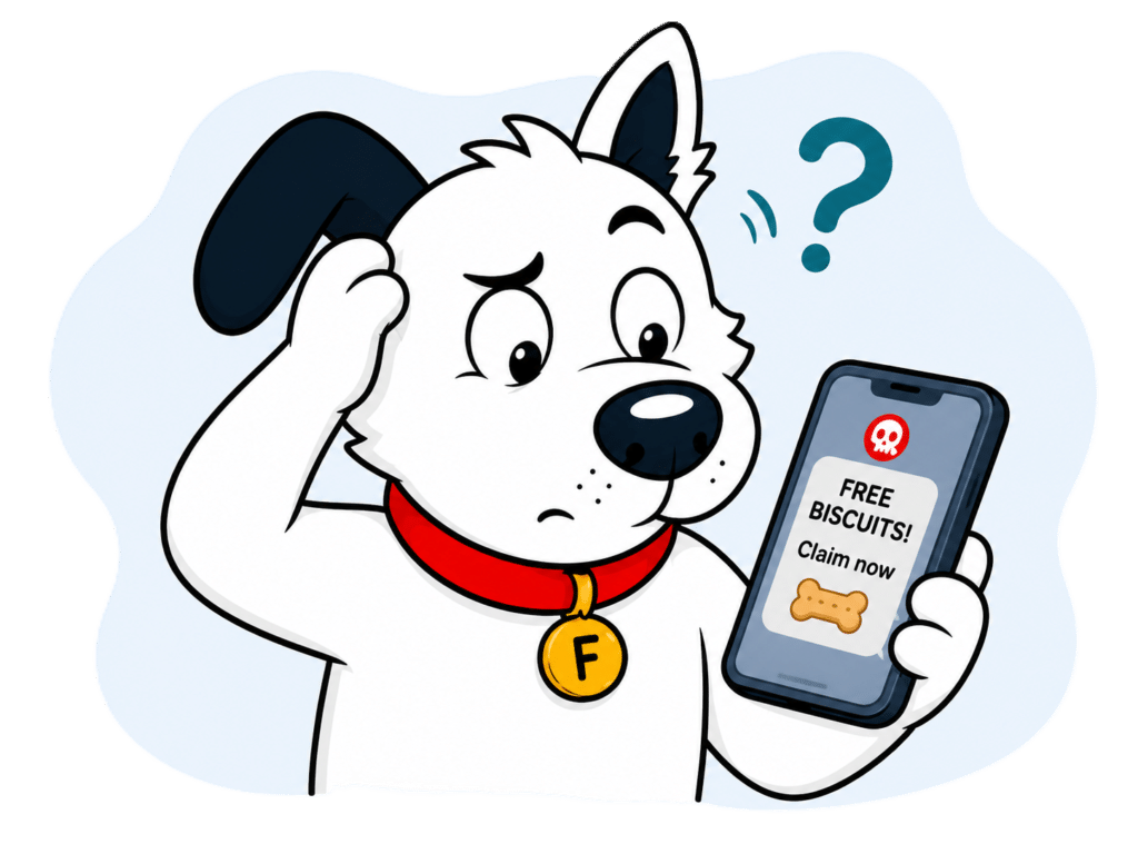 fibredog scam text mascot