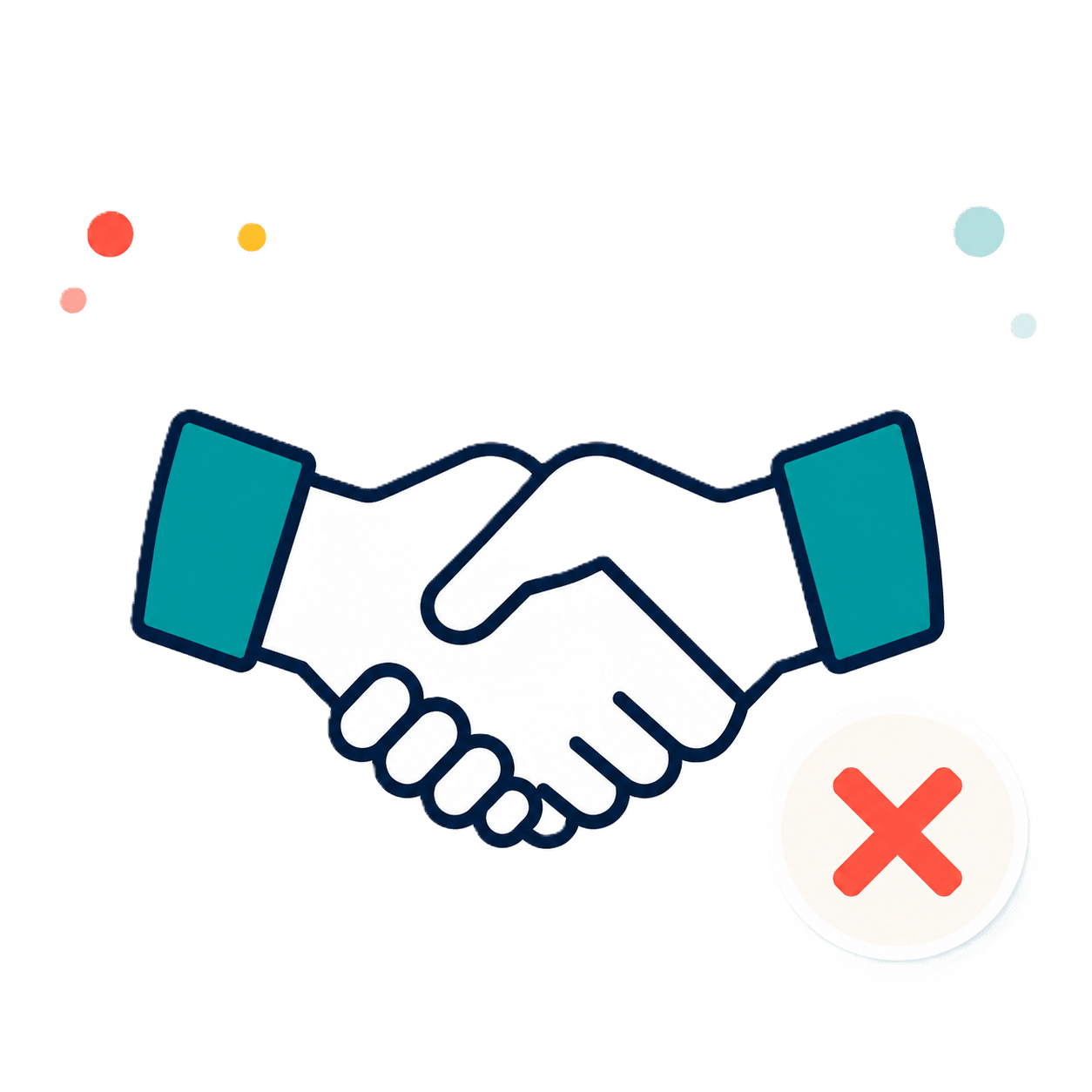 Crossed-out handshake representing freedom from provider influence