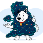 Fibredog mascot dressed as the united kingdom