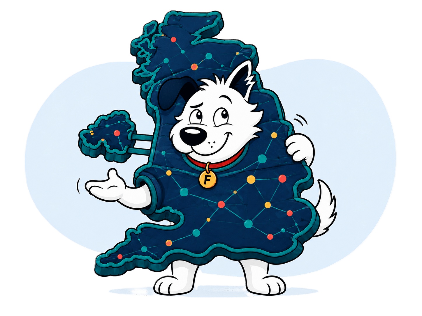 Fibredog mascot dressed as the united kingdom