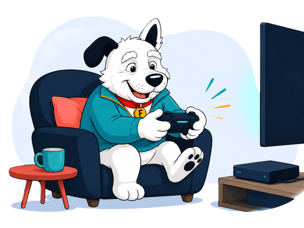 Older fibredog mascot gaming