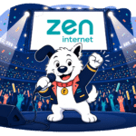 Zen internet large crowd fibredog mascot