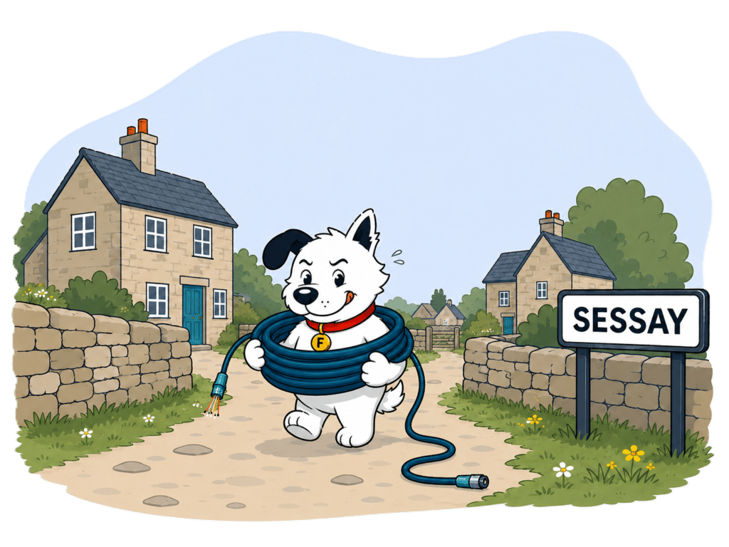 fibredog mascor walking into sessay with fibre cables 1