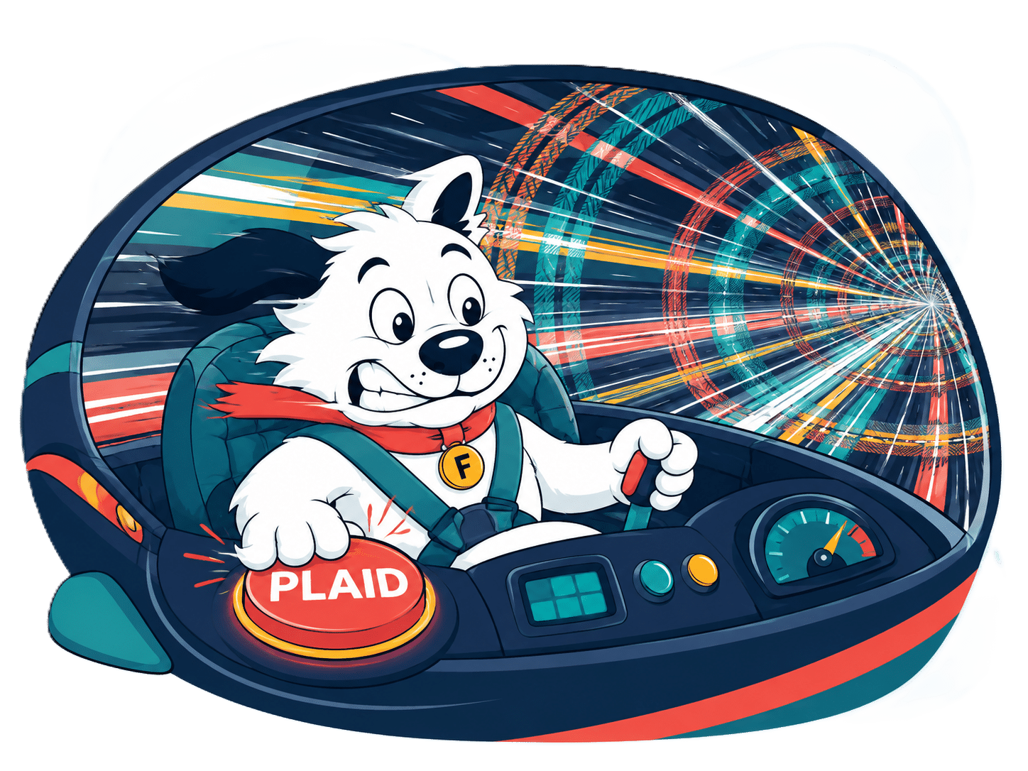 Fibredog mascot experiencing plaid speed