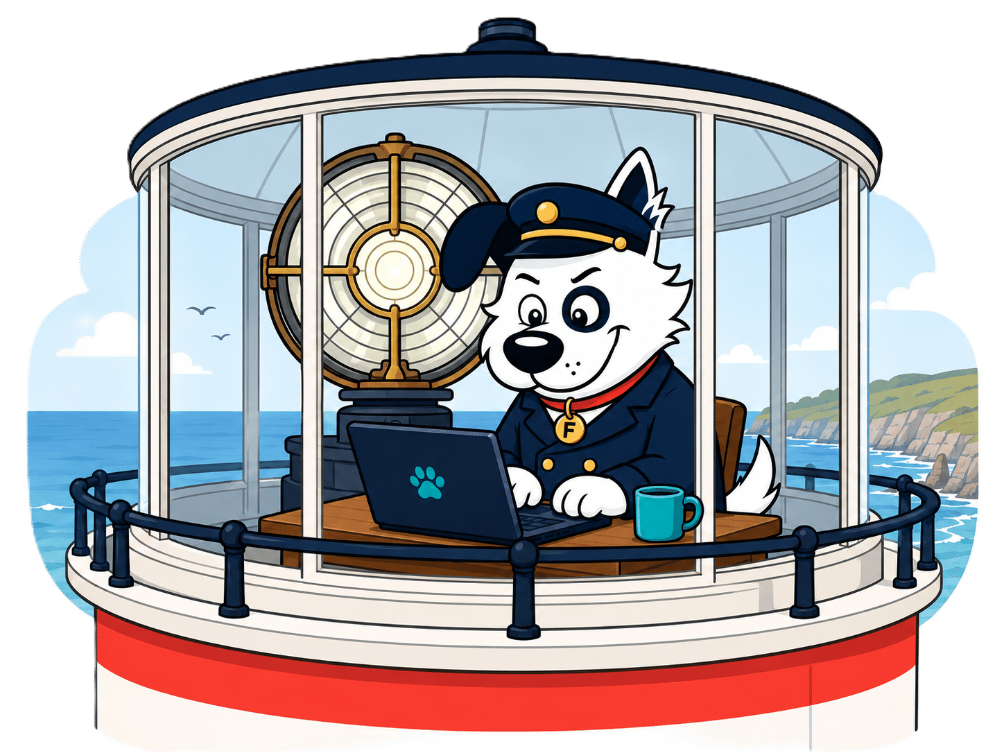 Fibredog mascot in portland bill lighthouse