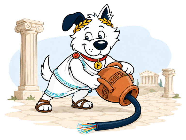 fibredog mascot with amphora