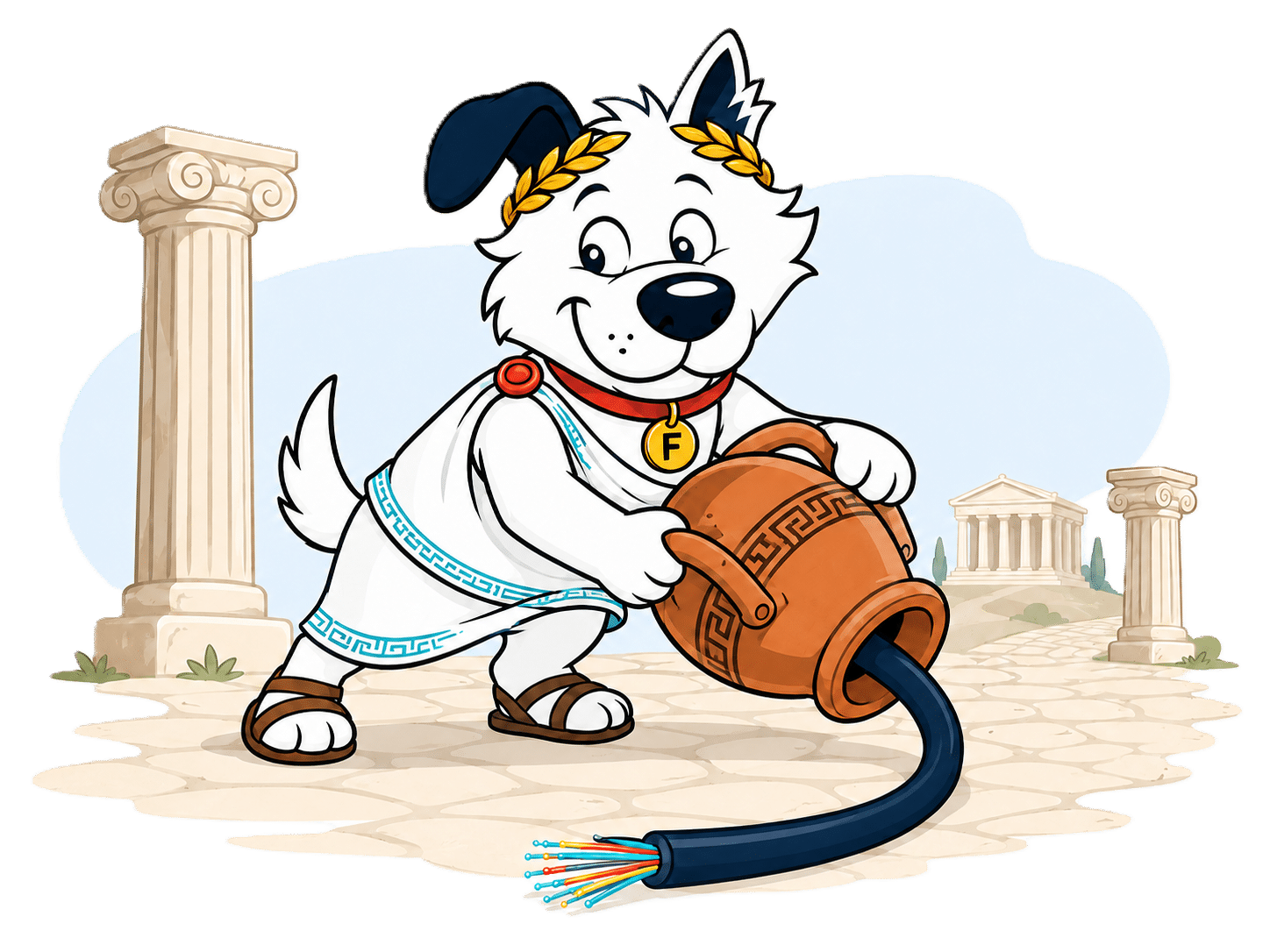 Fibredog mascot with Amphora
