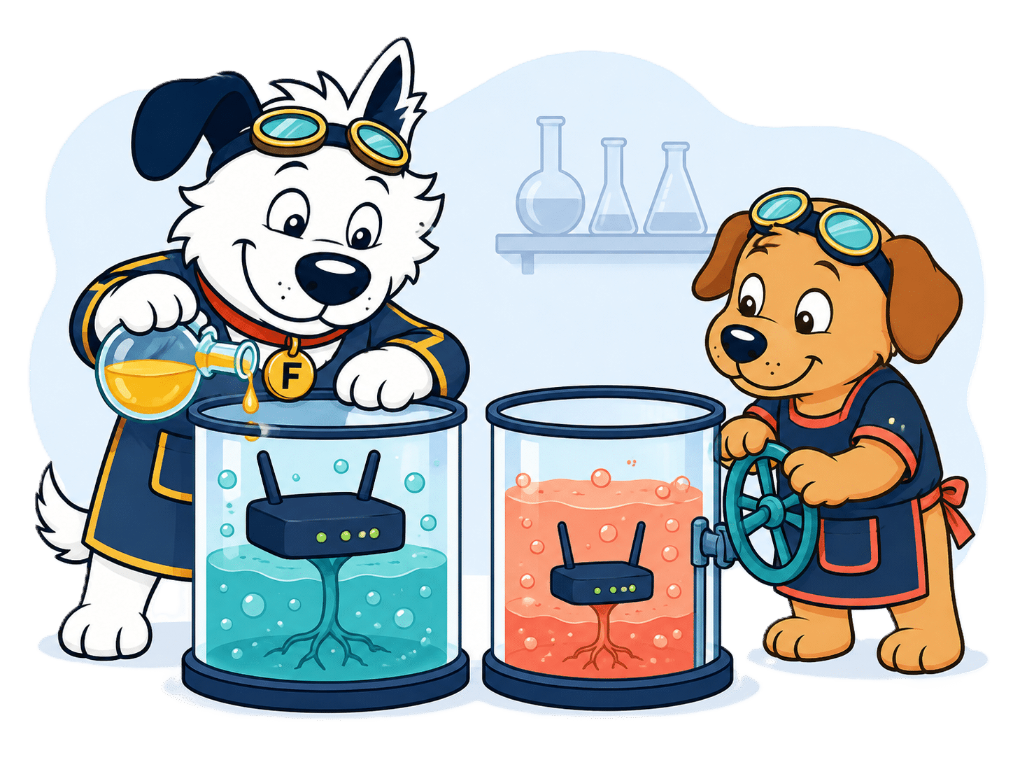 fibredog mascots as alchemy partners