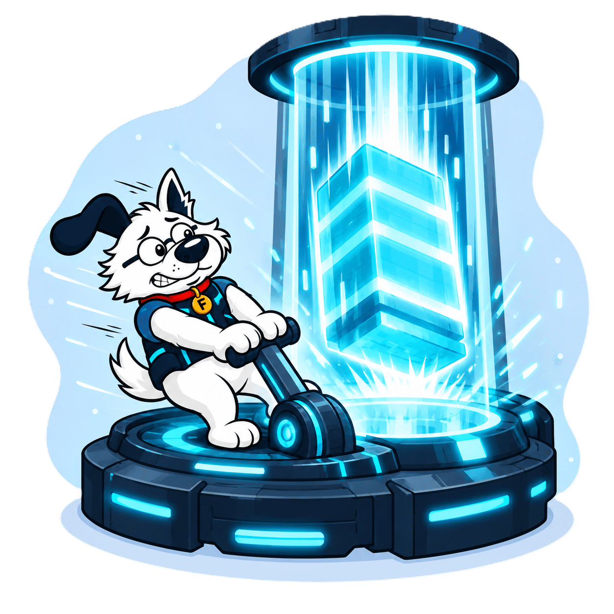 fibredog mascot pulling giant internet lever