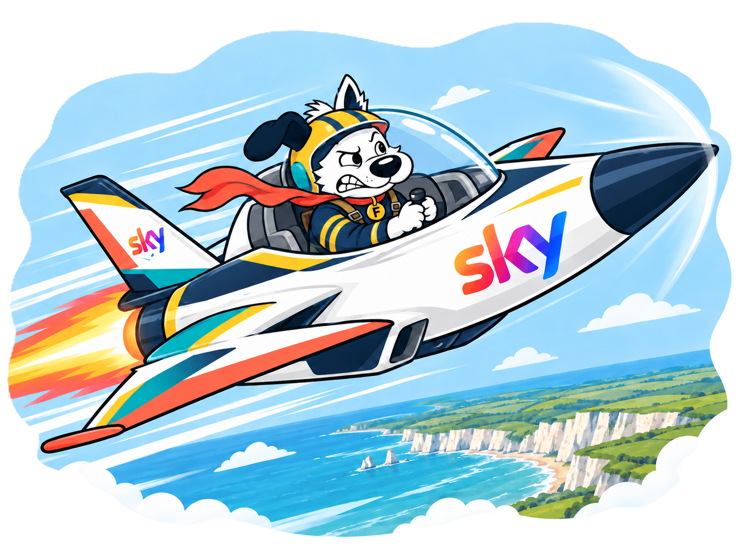 Fibredog mascot in sky test jet