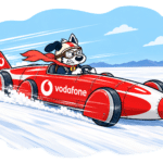 fibredog mascot in vodafone speed record car