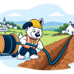 Fibredog masccot laying fibre cable in Torrance