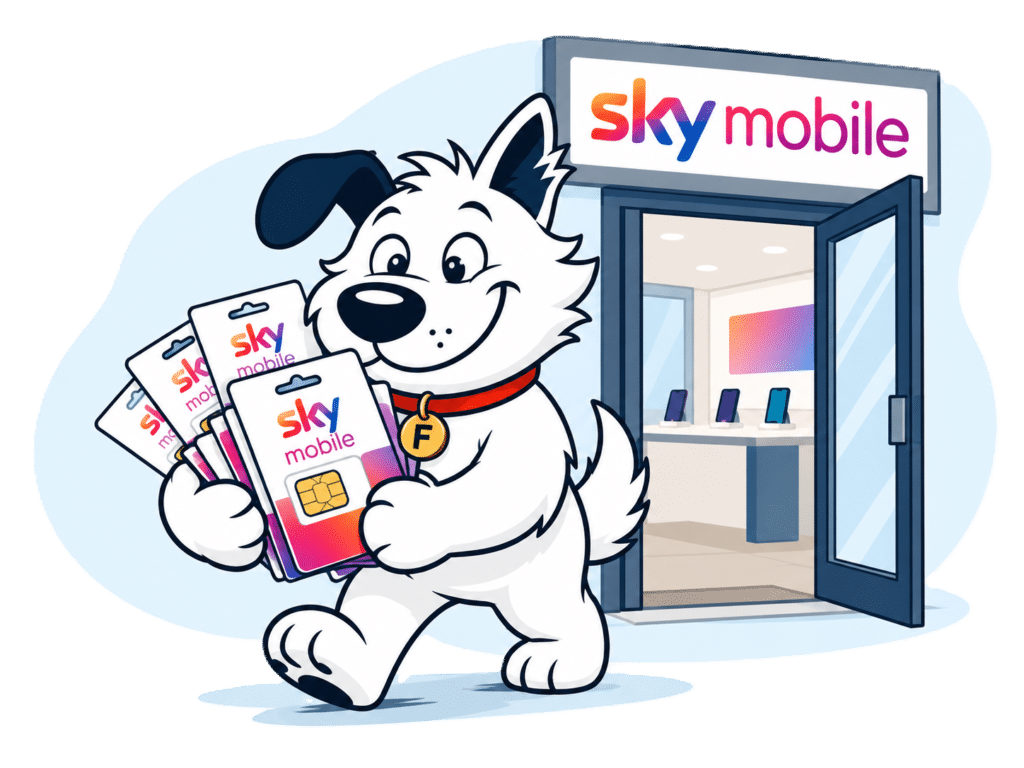 Fibredog mascot Sky mobile SIMs