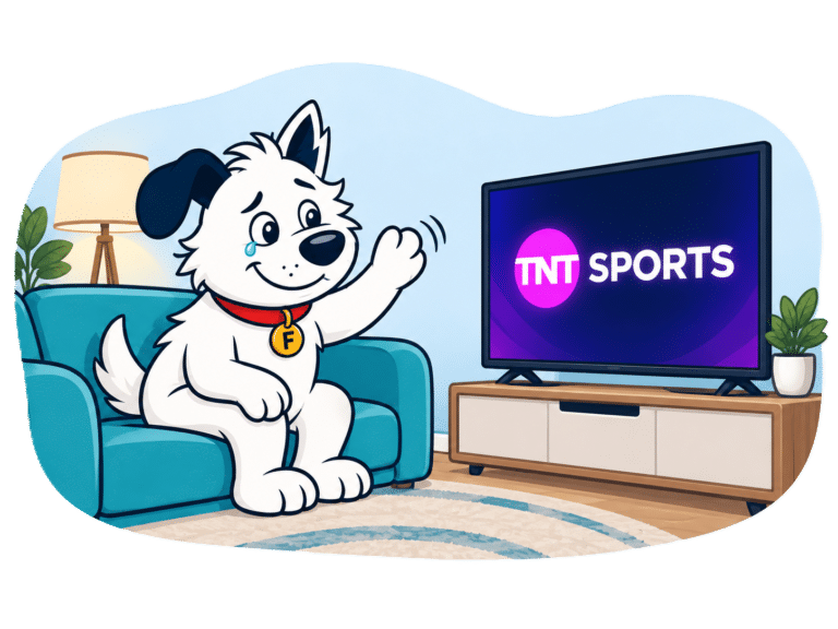 Fibredog mascot saying goodbye to TNT Sports