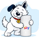 Fibredog mascot with Sky router