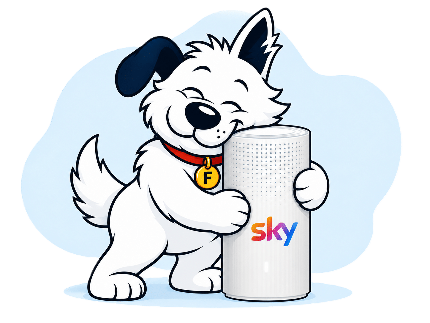 Fibredog mascot with Sky router